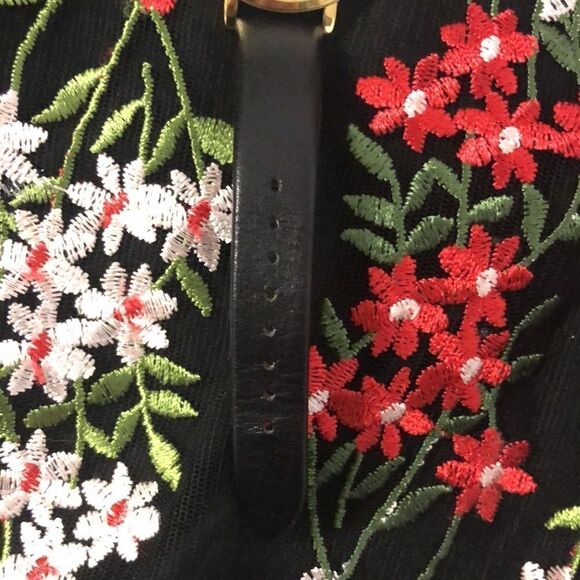 Kate Spade Gold with Gems Black Leather Strap Watch